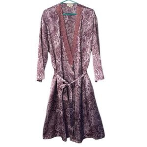 Vintage French Maid Robe Paisley Mauve Dressing Gown Lace Women’s Medium